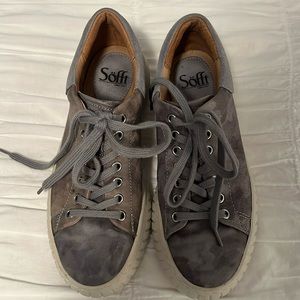 Soft Gray Camo leather sneakers! Awesome cool.  Great  condition inside and out